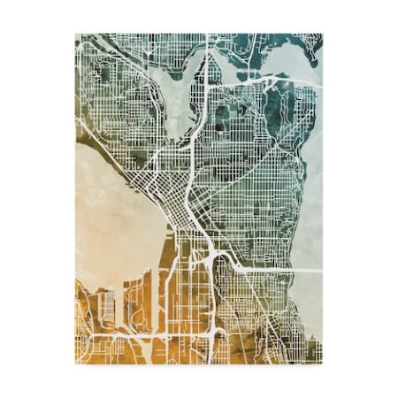Michael Tompsett 'Seattle Washington Street Map Teal Orange' Canvas Art,18x24